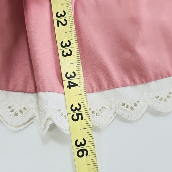 Hand Made Pink Smocked Dress Lace Trim Button Detail Puff Sleeve Tie Waist - Picture 10 of 10